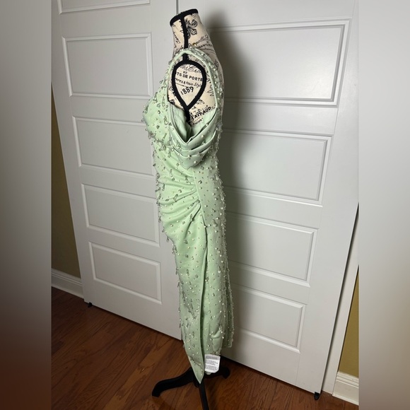 ASOS sweetheart neckline sequin pencil dress mint green cold shoulder - Picture 7 of 12